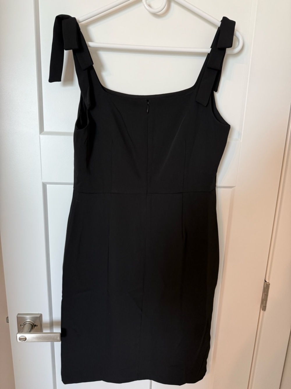 Ann Taylor Black Square Neckline, Bows on Shoulder Mini Dress - Picture 3 of 8